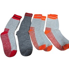 Vintage Men's Wool Boot Socks Lot 4 Pairs Orange Red Colorblock NOS