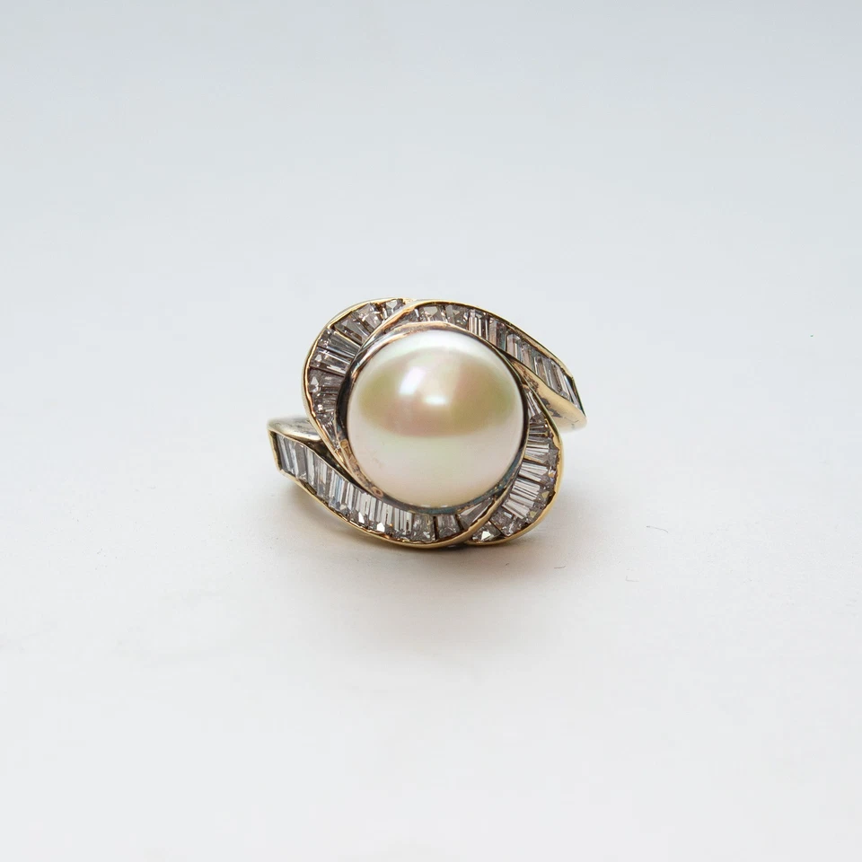 Anello -Argento Dorato- Perla -E Cristalli - Vintage - Immagine 2 di 4