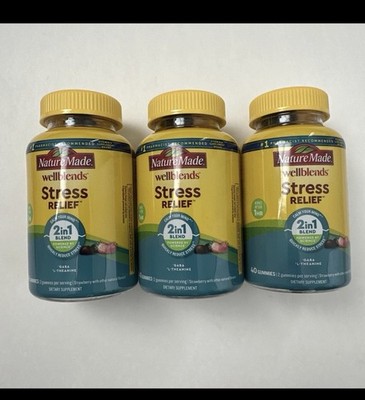 (3) Nature Made Wellblends Stress Relief 2-In-1 GABA L-Theanine Gummies 03/2026