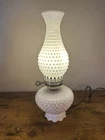 Vintage White Milk Glass Hobnail Electric Hurricane Lamp 18” Tested Working