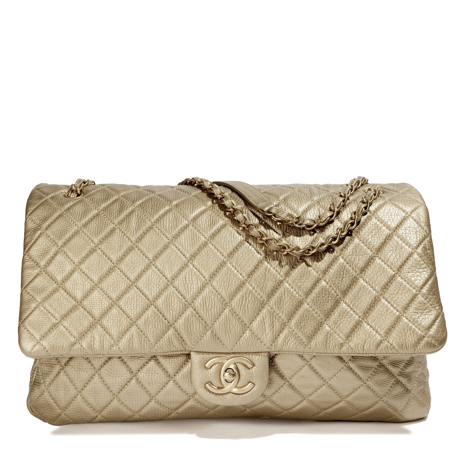 Chanel - Metallic Gold XXL Airline Travel Flap Bag
