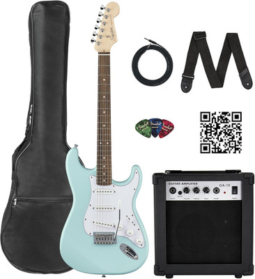 Fender Squier Stratocaster Electric Guitar Bundle Daphne Blue w/ Amp & Gig Bag