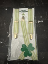 Lucky Suspenders St Patrick  s Day NEW Suspenders Faux Leather Trim One Size  