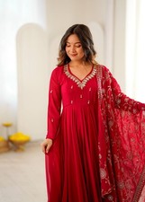 Indian Gown Women Anarkali Dress Embroidery Sequins Wedding Party Ethnic Wear