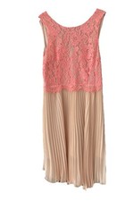 Oasis Dress UK 14 Peach Sleeveless Lace Pleated Fit & Flare Summer Occasion New 