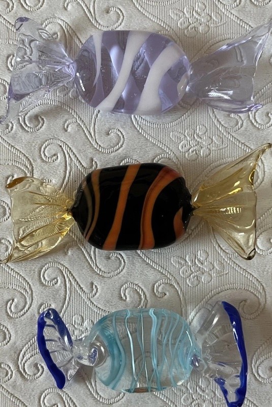 Vintage Murano Style Blown  Art Glass Wrapped Candy Lot Of 3.