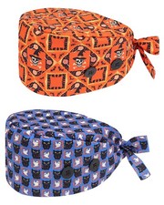 Halloween Scrub Caps Scrub Hats Men Women Tie Back Surgical Caps for Women Sa...