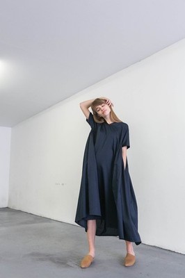 BLACK CRANE Petal Dress Dark Navy Tent Dress S