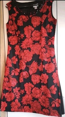 Schwarzes Etuikleid Blumen rote Rosen Steinchen - Changes