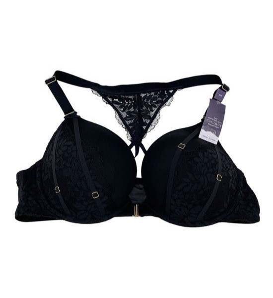 NEW Lane Bryant Cacique Front-Close Boost Plunge Bra Strappy Lace Size 42C Black