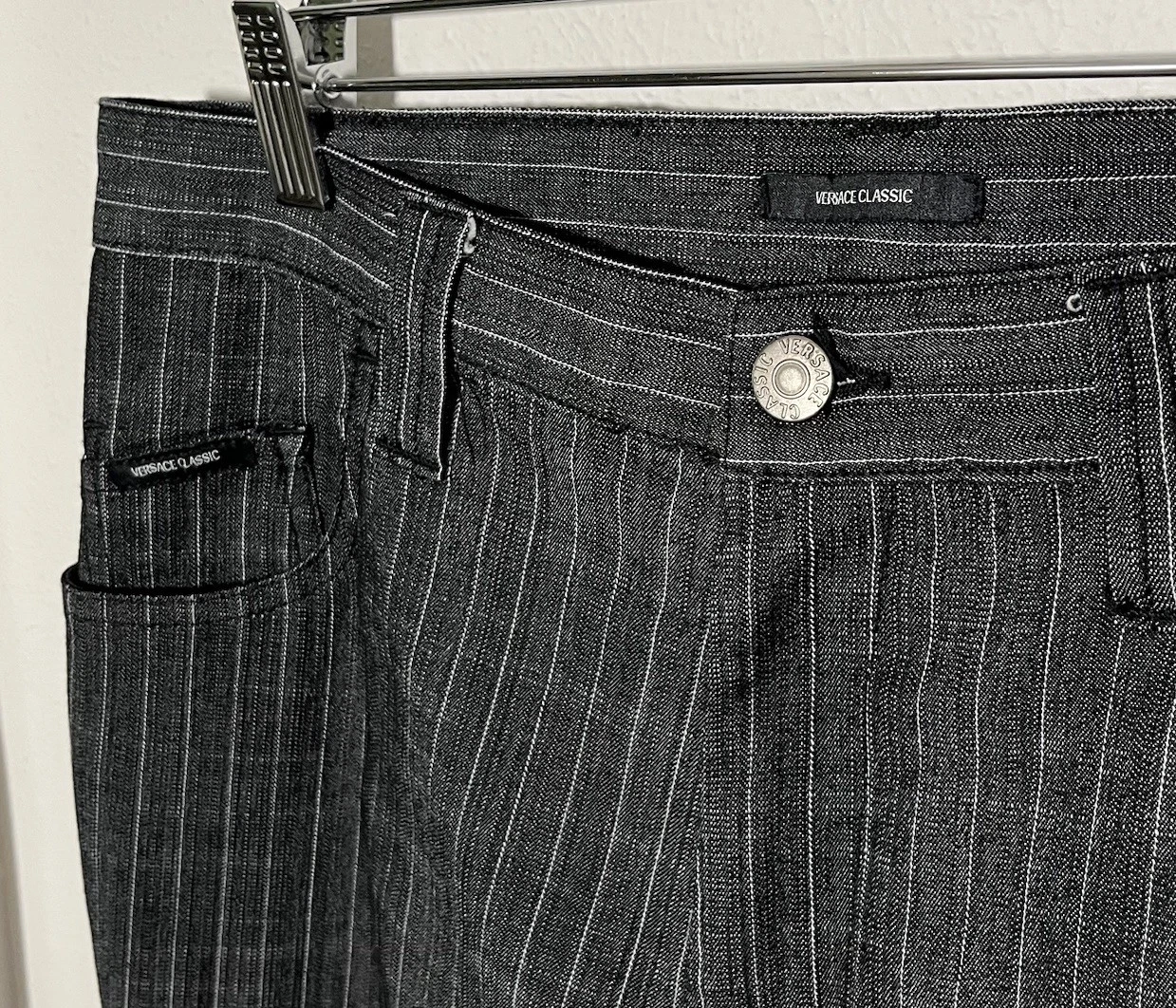 Pantalone uomo VINTAGE Versace Classic V2 cotone leggero 31x30 grigio gessato