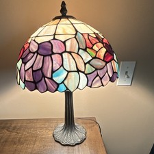 Tiffany Style Stained Glass Floral Table Lamp Multicolor Dome Shade Metal Base