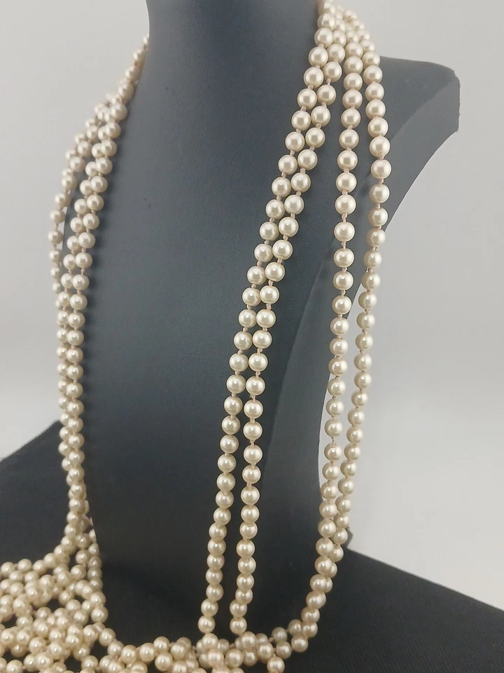Collar J CREW Vintage dorado 36 en 4 hebras perlas de imitación de vidrio marfil anudado Foto 4 de 4
