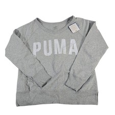 Puma Womens Long Sleeve Crewneck Sweatshirt Light Gray Logo 51425102 Large NWT