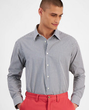 Club Room Men's Regular-Fit Dress Shirt, Black Stripe, S Neck: 14-14.5