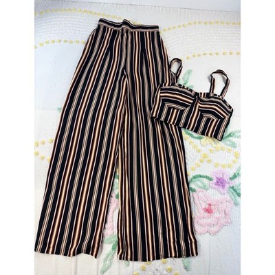Live To Be Spoiled Striped Two Piece Set Crop Top Wide Leg Pants XS S KOLB017J