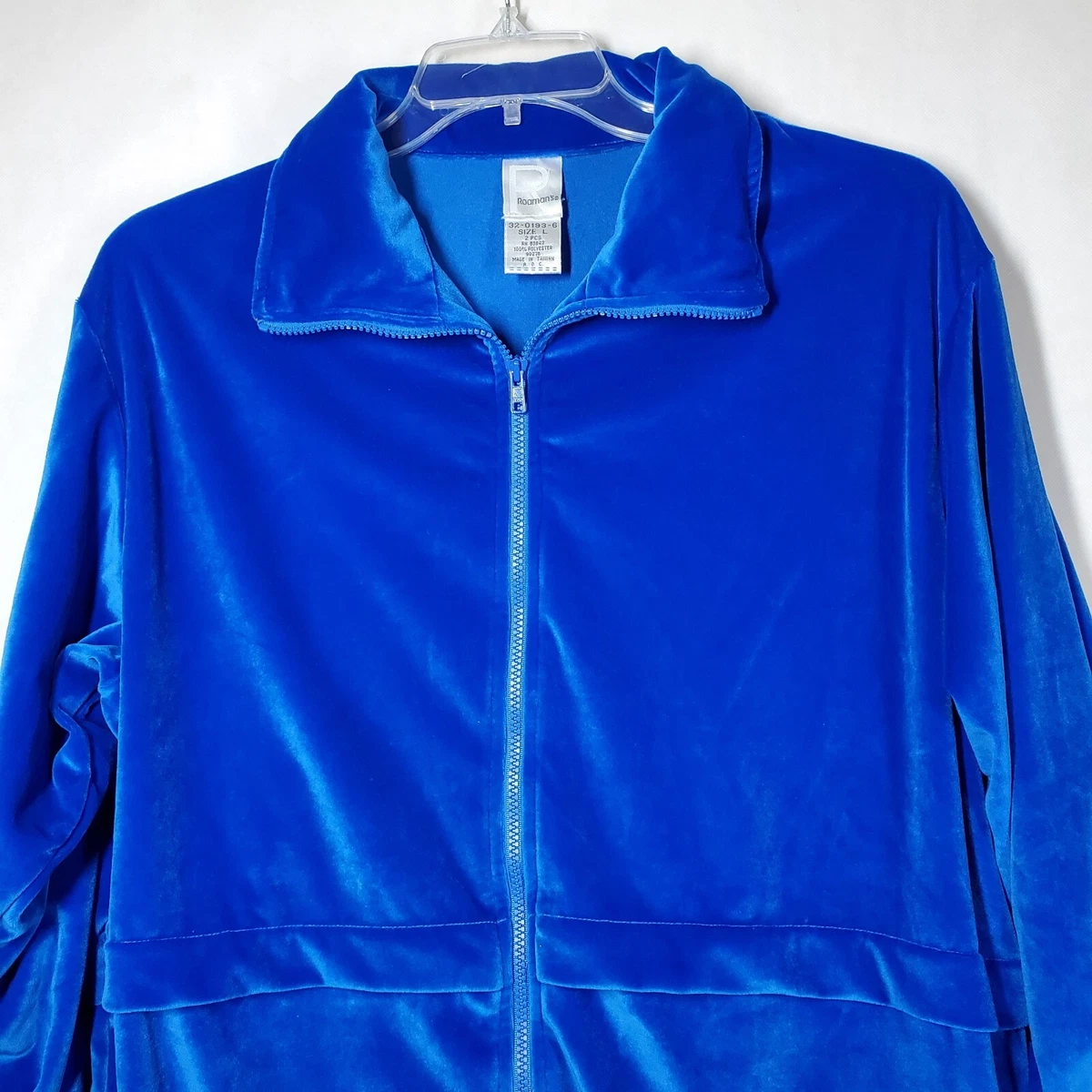 Roamans Track Jacket Velour Royal Blue Polyester Zip Up Size Large