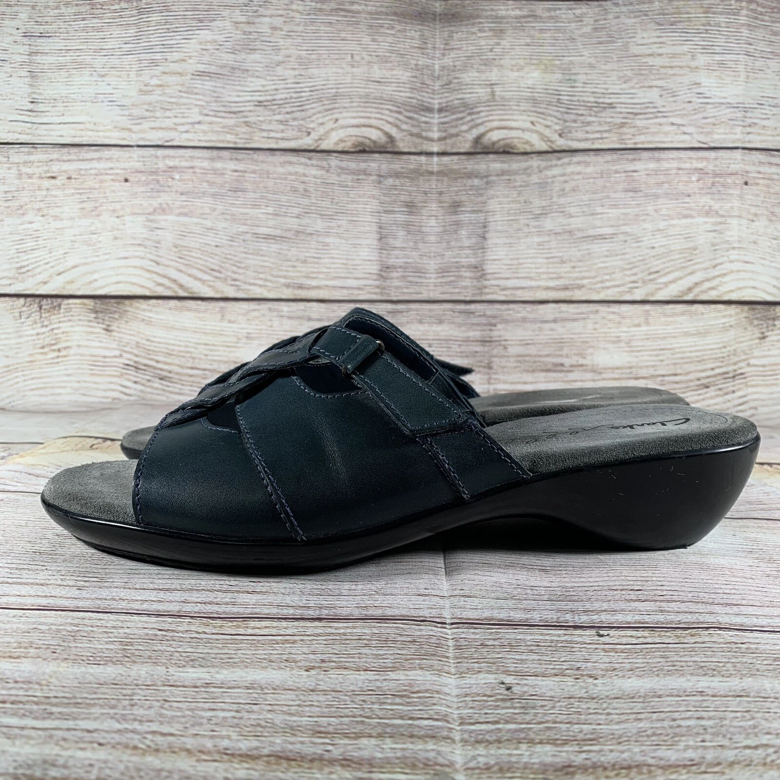 Sandali donna Clarks punta aperta casual zeppa slide taglia 10 72193 blu navy
