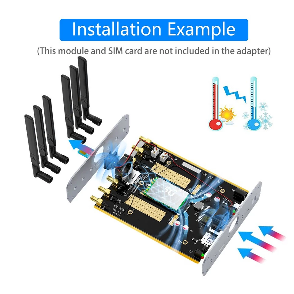 4G 5G Module To USB 3.0 Adapter Dual Cooling Fan High Gain Antenna 2 SIM Card S - Image 4 of 4