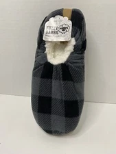 Men Fuzzy Babba slipper socks Size L/XL shoe size 10/12 Gray Plaid