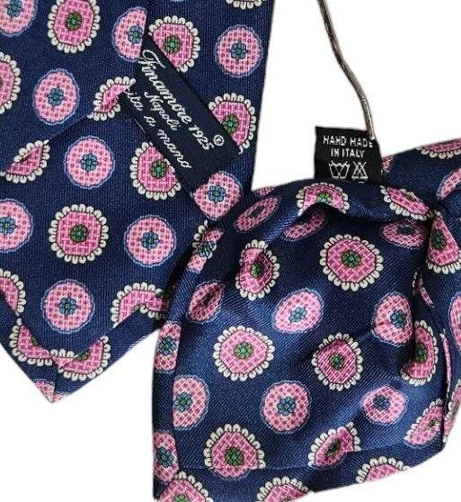 РОСКОШНЫЙ синий геометрический шелковый галстук FINAMORE 1925 XL РУЧНОЙ РАБОТЫ ИТАЛИЯ  - Изображение 2 из 3