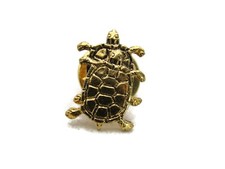 Vintage Two Turtles Pin Gold Tone Metal Lapel Tack Piggyback Sea Turtle Jewelry