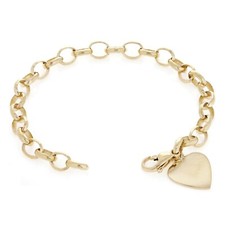 14k Yellow Gold Solid Rolo Chain Engravable Heart Charm Bracelet 7" 15 grams