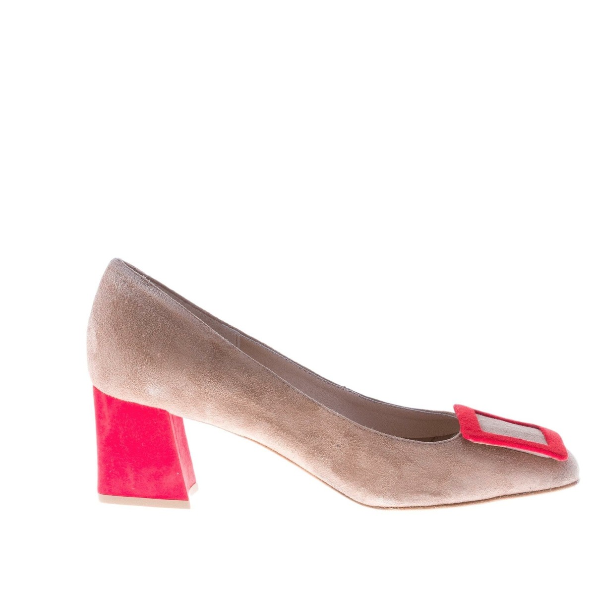 IL BORGO FIRENZE women shoes Beige suede pump with red heel and