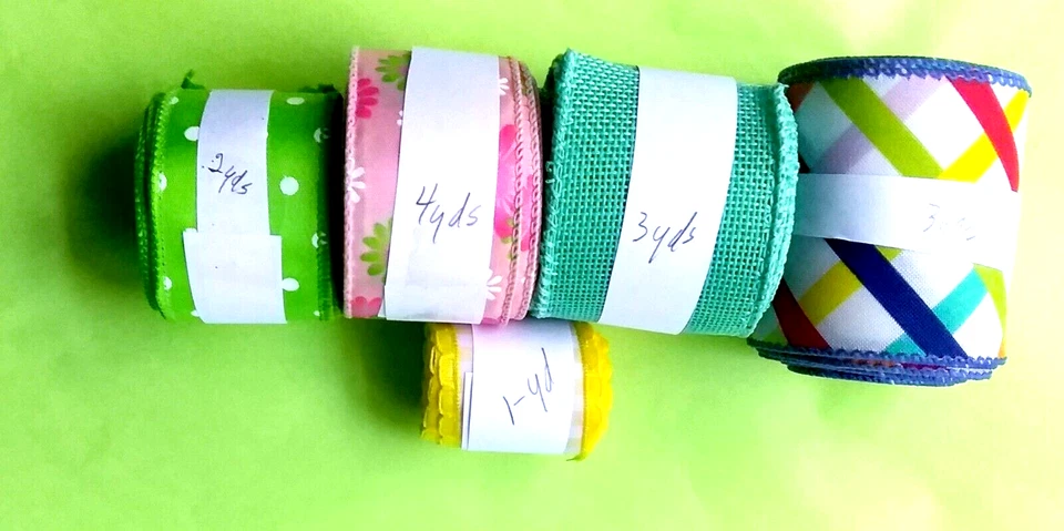 Summer Ribbon Bundle Wired 13 yds 1.5", 2" & 2.5  Plaid Floral Polka Dot Gingham - Image 2 of 4