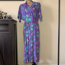 Vintage Milanzo purple floral button midi dress