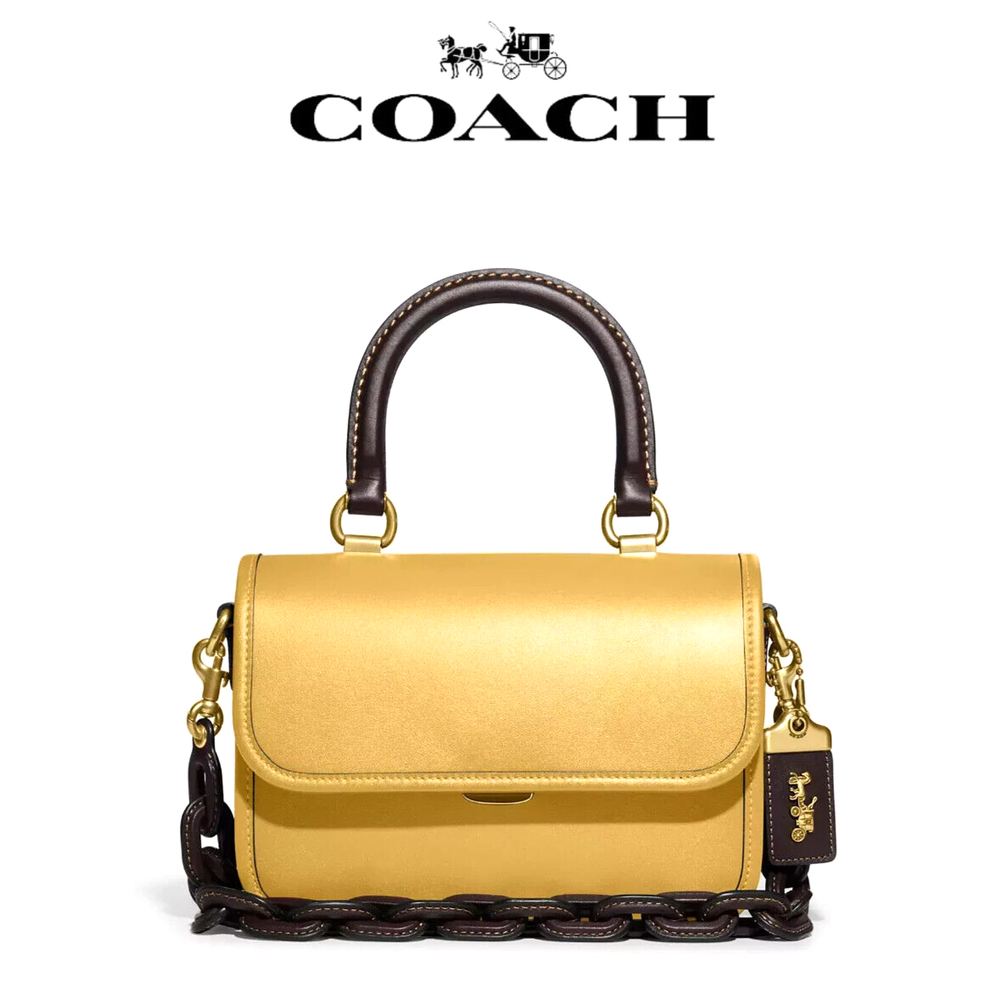 COACH Rogue Top Handle Colorblock 2way Leather Bag C6860 Brass / Hay Multi New