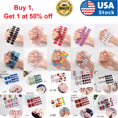 #ad #ad Full Size Nail Wraps Stickers Polish Toe Manicure Art Self Stick Decor 3D Decals $1.45