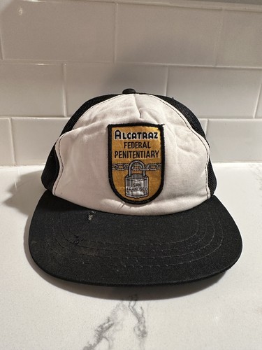 Vintage Genuine Alcatraz Federal Penitentiary trucker snap back Hat Black White - Picture 1 of 8