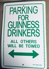 Parking for Guinness Drinkers Only Plastic Sign Man Cave Garage Wall Hanging
