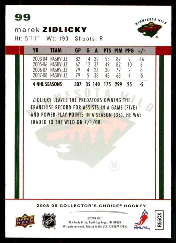 2008-09 Upper Deck Collector's Choice Marek Zidlicky #99 - Image 2 of 2