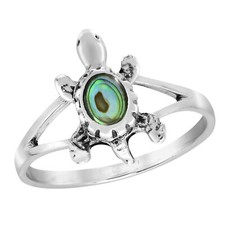 Sea Life Swimming Turtle Abalone Shell Sterling Silver Band Ring-9