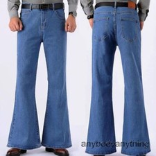 Men Jeans Bell Bottom Flared Pants Retro 60s 70s Denim Pants Casual Slim Trouser