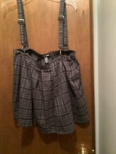 Hot Topic grey plaid pleated skirt with suspenders size XL