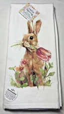 KAY DEE DESIGNS KITCHEN TOWELS (2) RABBIT TULIP PINK COTTON 18 X 28 NIP