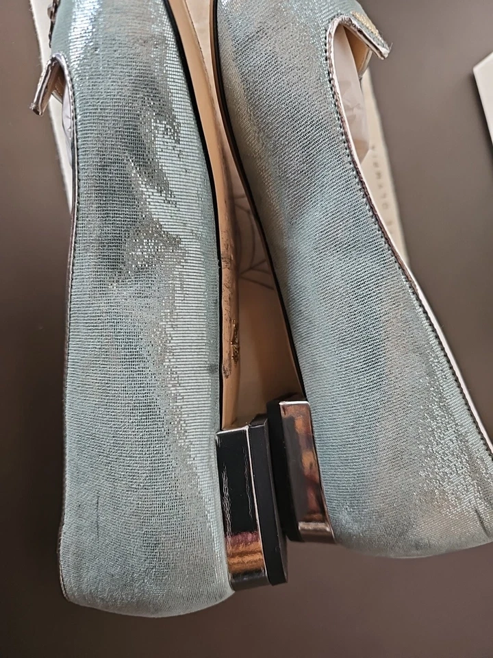 ZAPATO PLANO CHARLOTTE OLYMPIA KITTY Gamuza Verdigris/plateado Talla 40/9 Usado en Excelente Condición Foto 4 de 4