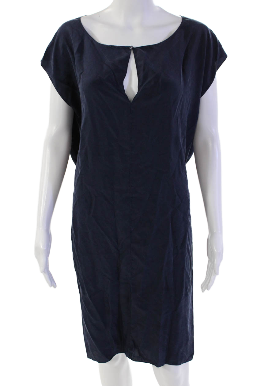 Yves Saint Laurent mini abito donna smanicato scollo a V pullover blu taglia 40