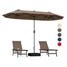 13FT Double-sided Patio Umbrella w/ Crank Handle Umbrella Base Safety Lock Tan