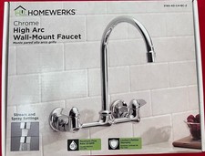 Commercial Brass Wall Mount Faucet 2 Handles 8 Inches Center 360 Swivel Polished