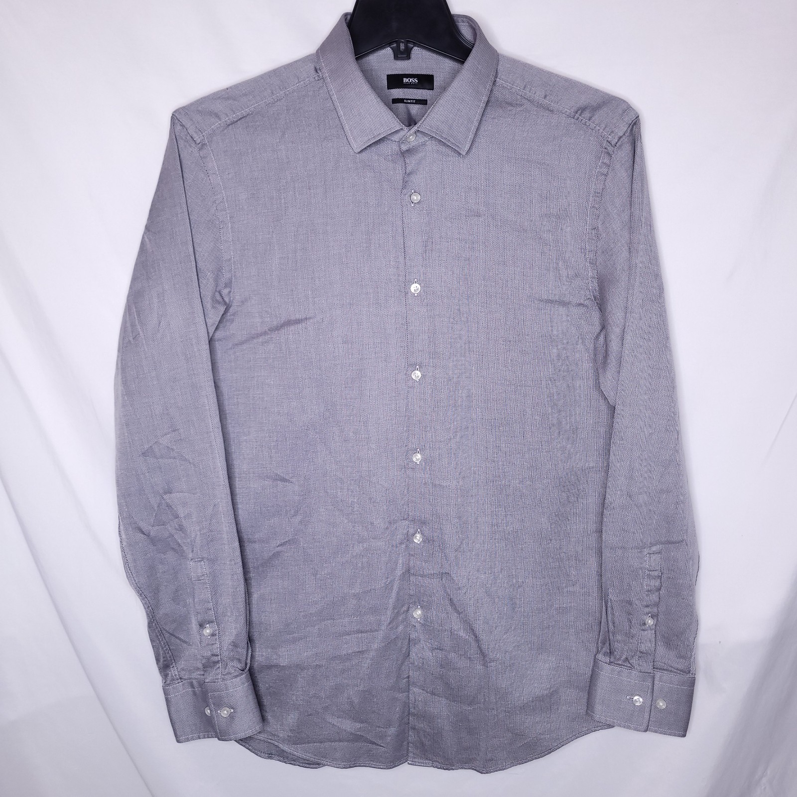 Hugo Boss Dress Shirt Mens 17.5 Gray Slim Fit Cotton Italian