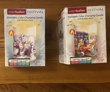 2 New Flameless Wax Color Changing Holiday Music Candles; Safe, Classic Flicker