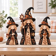 Halloween Witch 2D Wooden Block, Set 3pcs Cute Witch Shelf Sitters