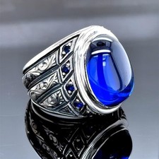 Anello uomo argento zaffiro vintage inciso zaffiro blu