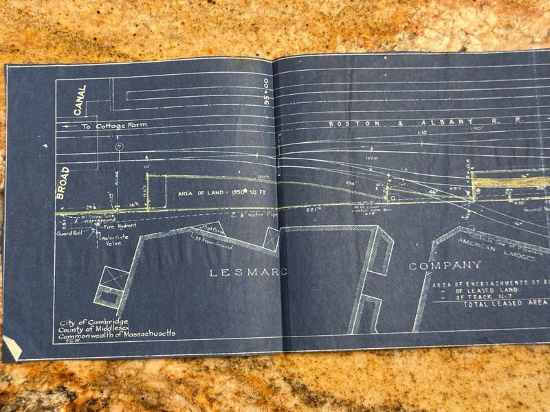 BOSTON & ALBANY R.R. BOSTON DIVISION EAST CAMBRIDGE Track Blueprint/Map 1940s