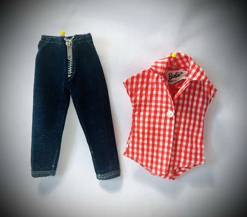 Vintage Mattel Barbie ~ 967 “Picnic Set” Red & White Shirt & Blue Jeans ~ Japan