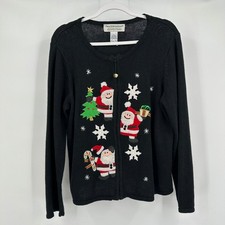 Tiara International Womens Christmas Collection Santa Cardigan Sweater Size XL